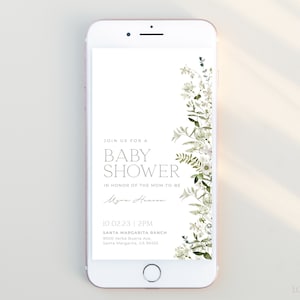 Greenery Baby Shower Digital Evite Template, Minimalist Greenery Baby Shower Electronic Invitation Text Evite, Editable Email Invite | SAGE