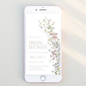 Wildflower Bridal Shower Digital Evite Template, Minimalist Floral Bridal Shower Electronic Invitation Text Evite Editable Template | EDEN B