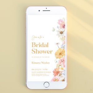 Floral Bridal Shower Evite, Digital Invitation Template, Pastel Spring Bridal Shower Electronic Invite, Text Evite Editable Template | HONEY