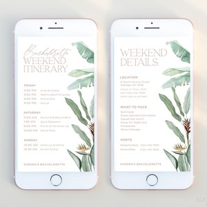PARADISE | Tropical Bachelorette Weekend Digital Itinerary Template Editable Schedule Minimal Bridal Party Weekend Timeline Text Evite
