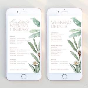 PARADIJS | Tropisch Vrijgezellenweekend Digitaal Reisplan Sjabloon Bewerkbaar Schema Minimaal Bruidsfeest Weekend Tijdlijn Tekst Evite