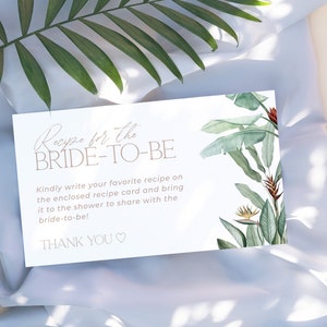 PARADISE | Tropical Recipe Request Card Bridal Shower Editable Template Download Minimal Bring A Recipe Request Insert Printable Card