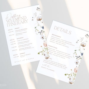 ENCHANTED |  Wedding Itinerary Template Editable Instant Download Minimal Floral Wedding Weekend Timeline Schedule of Events Printable Card