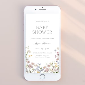 EDEN | Wildflower Baby Shower Digital Evite Template Minimalist Floral Baby Shower Electronic Invitation Text Evite Editable Template