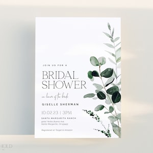 CYPRESS | Bridal Shower Invitation Template Minimalist Greenery Instant Download Simple Modern Greenery Bridal Invite Editable Printable