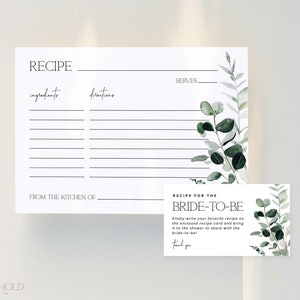 CYPRESS | Recipe Card Template Download Minimalist Greenery Bridal Shower Bring A Recipe Request Insert Editable Printable Template Set