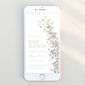 Wildflower Baby Shower Digital Evite Template, Minimalist Floral Baby Shower Electronic Invitation, Text Evite Editable Template | EDEN B