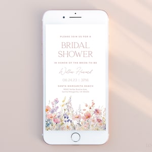 Wildflower Bridal Shower Digital Evite Template, Floral Bridal Shower Electronic Invite, Meadow Text Invitation Evite Editable | APRIL