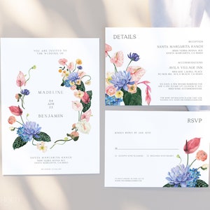 HOPE | Wedding Invitation Suite Elegant Floral Editable Template Set DIY Instant Download Romantic Garden Wedding Details & RSVP Card