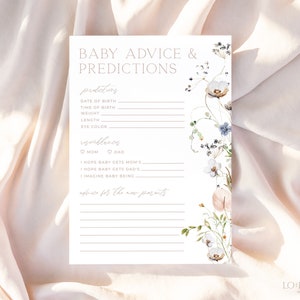 ENCHANTED | Advice and Predictions Baby Shower Game Editable Template Minimal Floral Baby Shower Predictions Card Printable Activity
