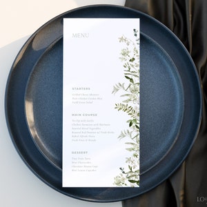 Greenery Wedding Menu Template, Minimalist Greenery Printable Menu Card, Botanical Garden Dinner Menu Editable Template Download | SAGE A