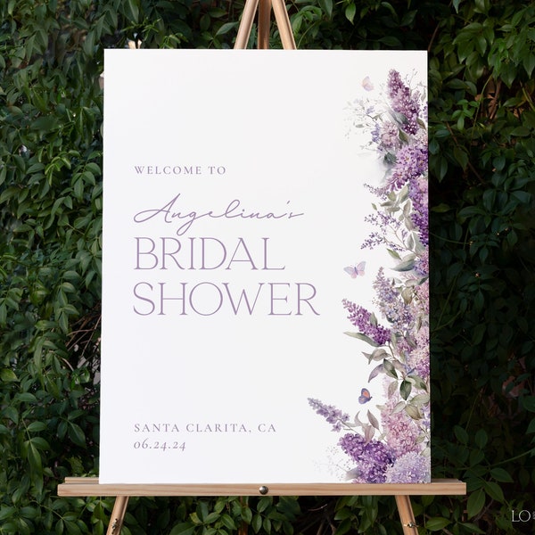 Wisteria Bridal Shower Welcome Sign, Purple Floral Editable Template, Printable Lavender Bridal Shower Welcome Poster, 18x24, 24x36 | ROYAL