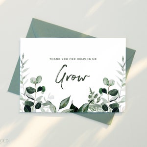 Thank You For Helping Me Grow Card Editable Template DIY Printable Teacher Appreciation Card Greenery Thank You Card Instant Download
