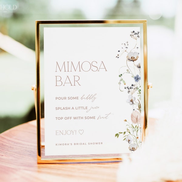 ENCHANTED | Mimosa Bar Sign Template DIY Instant Download Minimal Floral Mimosa Bar Table Sign Bridal Shower Editable Printable Template