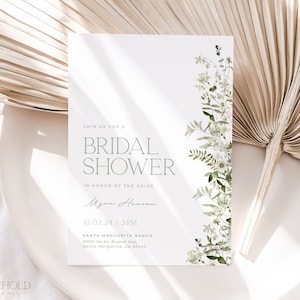 Greenery Bridal Shower Invitation Template, Minimalistic Greenery Wedding Invite, Garden Botanical Bridal Editable Printable Download | SAGE