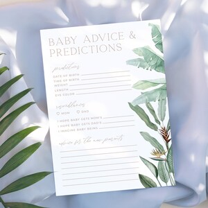PARADISE | Advice and Predictions Baby Shower Game Editable Template Minimal Jungle Baby Shower Predictions Card Printable Activity