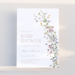 Wildflower Baby Shower Invitation Template, Minimalistic Floral Baby Shower Invite Template, Whimsical Floral Editable Printable | EDEN 2
