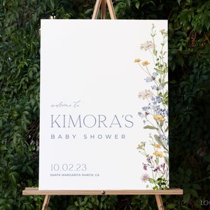 Wildflower Baby Shower Welcome Sign, Minimalist Floral Editable Template, Printable Blue Baby Shower Welcome Poster, 18x24, 24x36 | MELODY