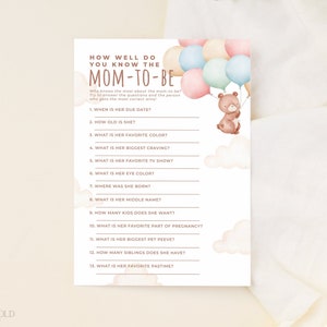 TEDDY | Who Knows Mommy Best Baby Shower Game Editable Template Teddy Bear How Well Do You Know The Mommy To Be Baby Shower Activity