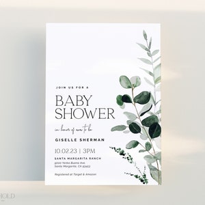 CYPRESS | Greenery Baby Shower Invitation Template Download Modern Minimalist Greenery Baby Shower Invite Editable Printable Template