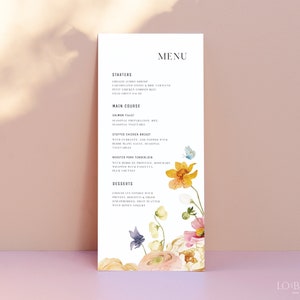 BLOOM | Wedding Menu Template Modern Floral Editable Template Instant Download Spring Flower Wedding Dinner Menu Card Printable