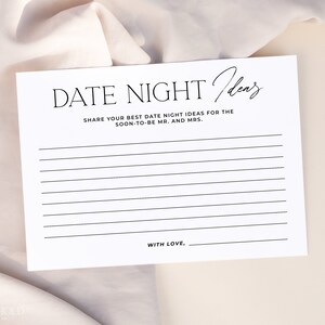 ALTAR | Date Night Ideas Bridal Shower Cards Editable Template DIY Instant Download Minimalist Wedding Date Night Advice Printable