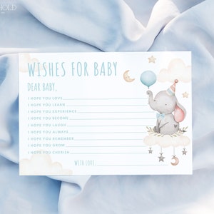 DREAM | Elephant Wishes For Baby Card Baby Shower Template Download Baby Elephant Baby Wishes Card Editable Printable Editable Template