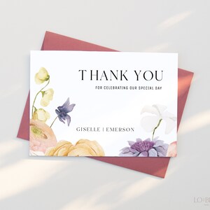 BLOOM | Thank You Card Template Modern Floral Editable Instant Download Spring Flower Wedding Thank You Folded Card Printable