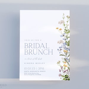 Wildflower Bridal Brunch Invitation Template, Minimalistic Floral Bridal Shower Template, Printable Blue Floral Invite Download | MELODY