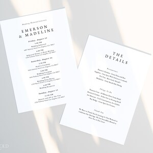CLASSIC | Wedding Itinerary Template Download Elegant Minimalist Wedding Weekend Timeline Schedule of Events Editable Printable Template