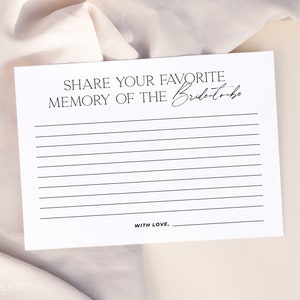 ALTAR | Favorite Memory Of The Bride Card Editable Template Minimalist Share A Memory Printable Card Bridal Shower Activity