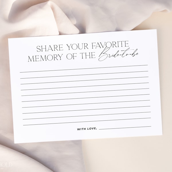 ALTAR | Favorite Memory Of The Bride Card Editable Template Minimalist Share A Memory Printable Card Bridal Shower Activity