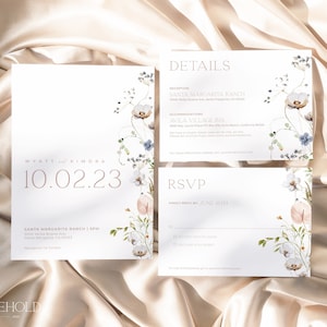 ENCHANTED | Wedding Invitation Suite Elegant Floral Editable Template Set DIY Instant Download Romantic Modern Flower Details & RSVP Card