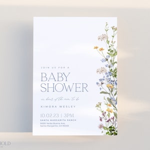 Minimalist Floral Baby Shower Invitation Template, Wildflower Invite Editable Template Floral Baby Shower Invite Printable Download | MELODY