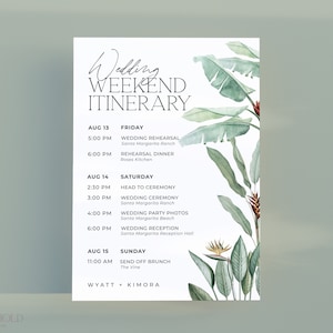 Tropical Wedding Weekend Itinerary Template Download Minimalist Destination Wedding Party Weekend Timeline Editable Printable | PARADISE