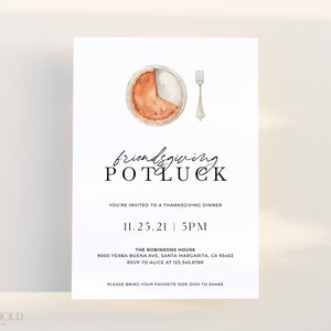 Minimalist Friendsgiving Dinner Invitation Template DIY Instant Download Modern Fall Thanksgiving Potluck Invite Editable Printable Template