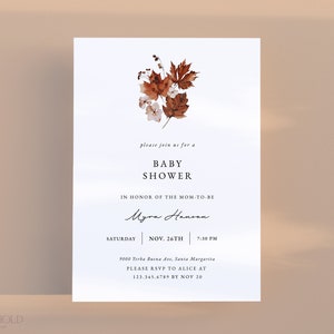 RUSTIC | Minimalist Autumn Baby Shower Invitation Template Instant Download Modern Fall Baby Shower Invite Editable Printable Template