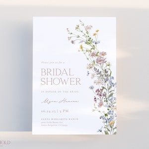Wildflower Bridal Shower Invitation Template, Minimalistic Floral Wedding Invite Template, Whimsical Floral Editable Printable | EDEN 2