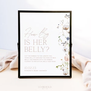 ENCHANTED | Minimal How Big Is Her Belly Sign Baby Shower Game DIY Editable Template Floral How Big Is Mommy's Belly Sign & Card Printable