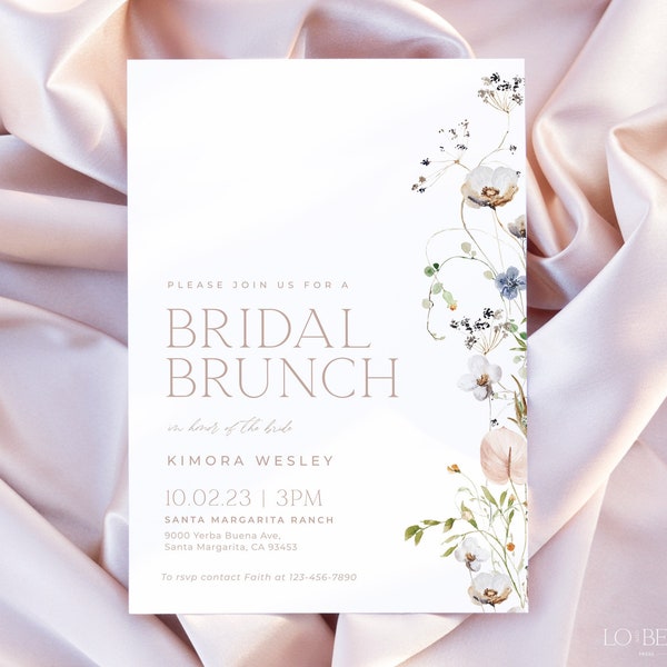 ENCHANTED | Bridal Brunch Invitation Template Editable Template DIY Instant Download Modern Floral Bridal Shower Brunch Invite Printable