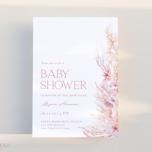 Under The Sea Baby Shower Invitation Template, Printable Ocean & Sea Baby Shower Invite, Pink Coral Invite Editable Instant Download | CORAL