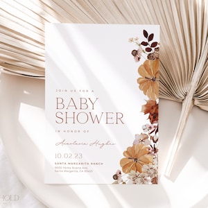 MAPLE | Autumn Baby Shower Invitation Template Download Fall Pumpkin Minimalist Baby Shower Invite Editable Printable Template