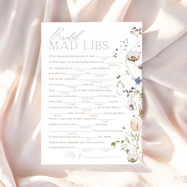 ENCHANTED | Mad Libs Bridal Shower Game Editable Template DIY Instant Download Minimal Floral Funny Bridal Shower Game Mad Libs Printable