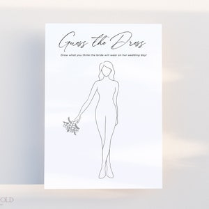 ALTAR | Guess The Dress Bridal Shower Game Template Download Minimalist Modern Draw Wedding Dress Game Printable Editable Template