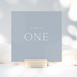 GRACE | Table Number Template Dusty Blue Minimal Editable Template DIY Instant Download Simple Modern Wedding Table Number Card Printable