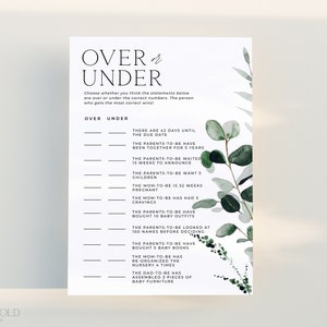 CYPRESS | Over or Under Baby Shower Game Editable Template Instant Download Minimalist Greenery Baby Shower Quiz Over Under Game Printable