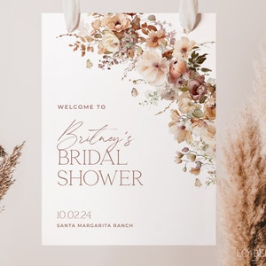 Bridal Shower Welcome Sign Template, Boho Autumn Floral Welcome Sign, Fall in Love Floral Bridal Shower Welcome Poster, 18x24, 24x36 | HAZEL