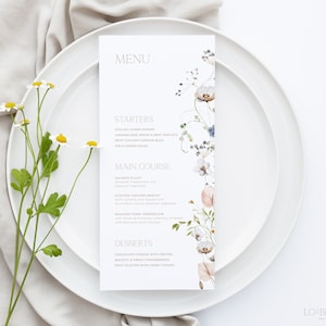 ENCHANTED | Wedding Menu Template Elegant Floral Editable Template Instant Download Romantic Modern Wedding Dinner Menu Card Printable