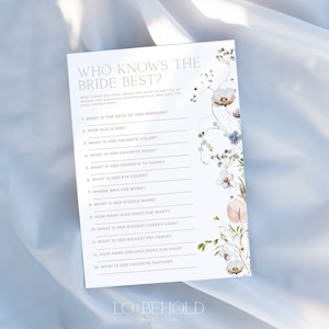ENCHANTED | Who Knows The Bride Best Bridal Shower Game Editable Template Modern Floral How Well Do You Know The Bride Printable Activity