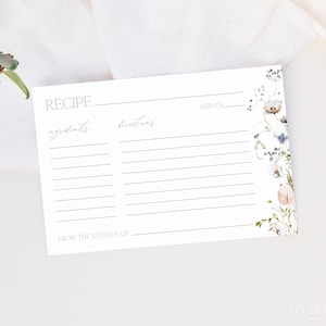 ENCHANTED | Recipe Card Bridal Shower Editable Template DIY Instant Download Modern Floral Recipe Insert Printable Card